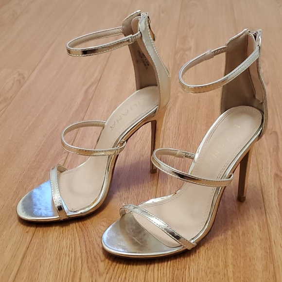 Gold high heeled strap sandals - Picture 1 of 4